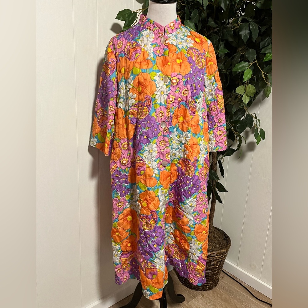 1960s Barbra lee quilted polyester maxi dress size large